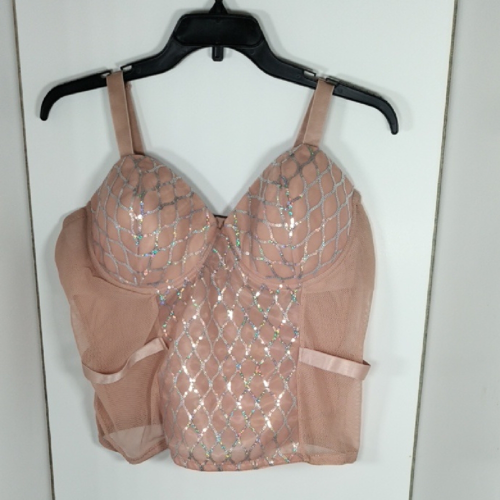 Chic Pink Bustier with Silver Details